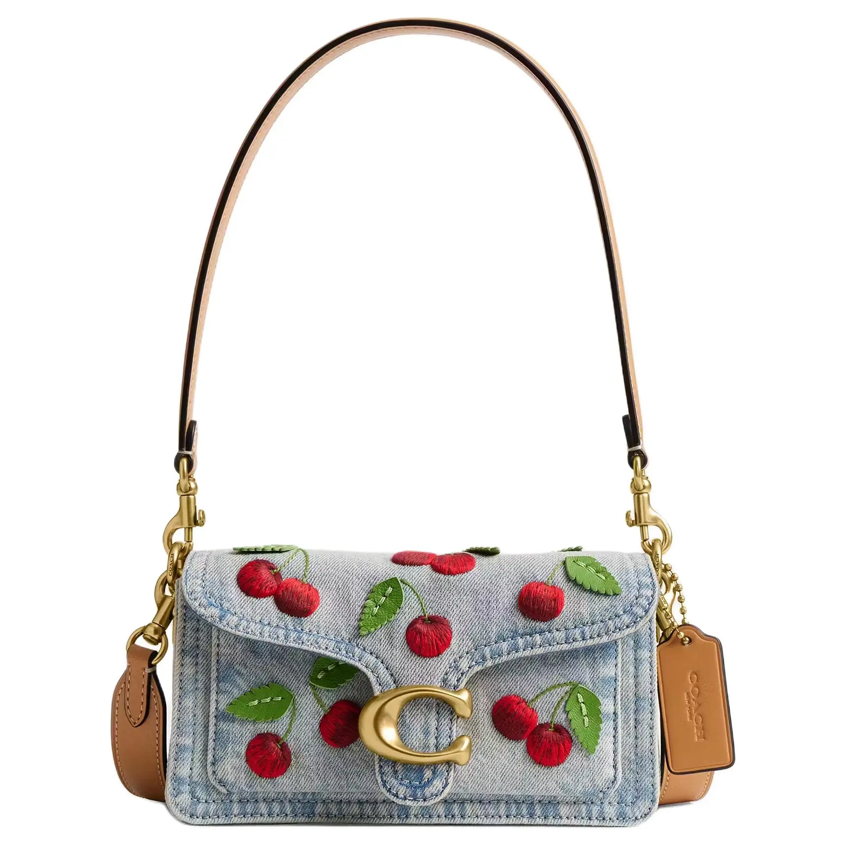 COACH Tabby 20 Small Crossbody Bag for Women – Cherry Embroidered Fabric, Blue
