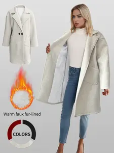 Women's Long Fleece Coat, Autumn Winter Warm Thickened Jacket, Casual Style Outerwear for Ladies, Comfortable Daily Wear