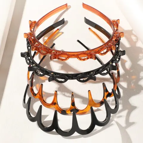 【Black Friday】4-Piece Wavy Headband Set with Comb Teeth, Non-Slip Durable Hairbands for Keeping Bangs Back During Face Washing and Skincare, Fashionable Women's Hair Accessories