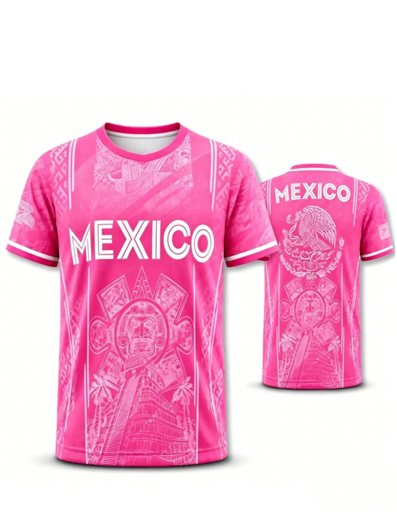Men's Light Aztec Sunstone Round Neck T-Shirt, Vintage Mesoamerican Traditional Casual Graphic Print Top, Summer Tribal Streetwear