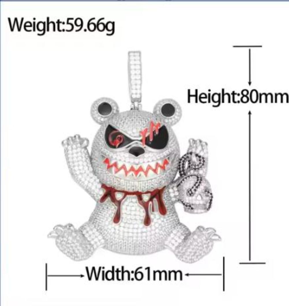 Original Custom "Violent Bear" Pendant — Fully Iced-Out Moissanite — Men's Hip-Hop Jewelry — Cuban Chain Necklace Pendant