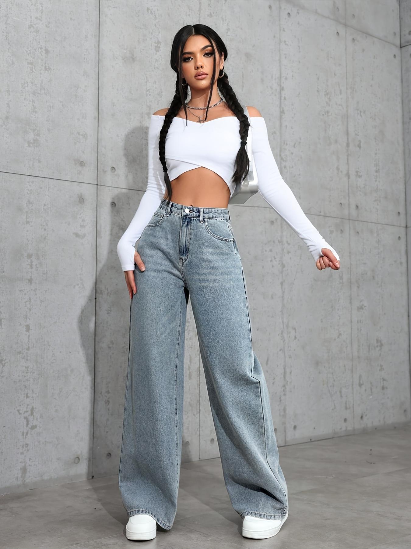 Women's New Fashion Wide Leg Pants Comfortable High Waist Slimming Washed Denim Long Jeans, Elegant Style, All Seasons Wear