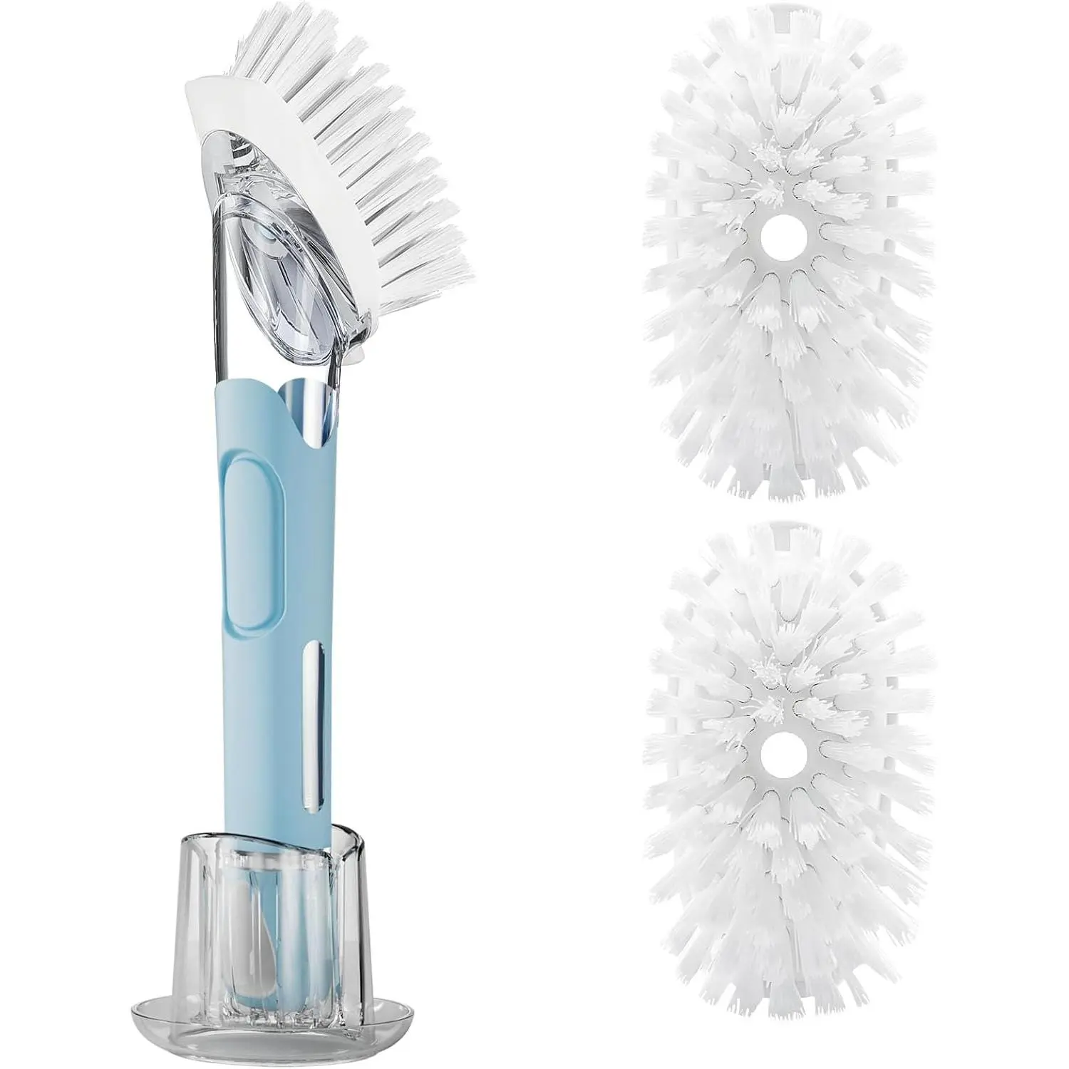 Soap Dispensing Dish Brush Set with 2 Brush Refills and Holder | Dish  with Handle Kitchen Dishwashing Brush Dish Wand for Dishes, Pans, Pots And Sink, Blue