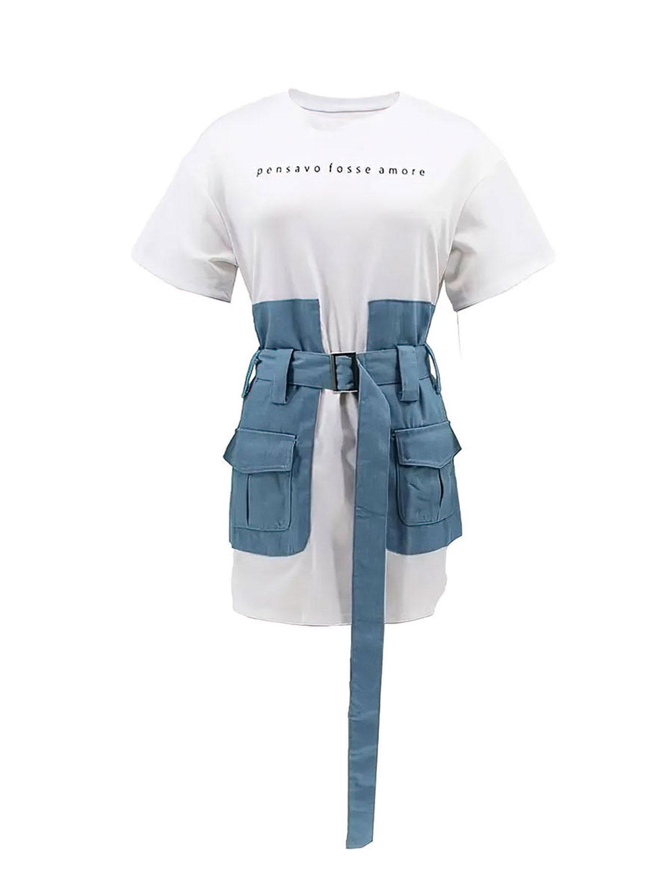 Women's Letter Print Tee Dress, Casual Short Sleeve T-shirt Dress for Summer, Ladies Clothes for Daily Wear, Clothing