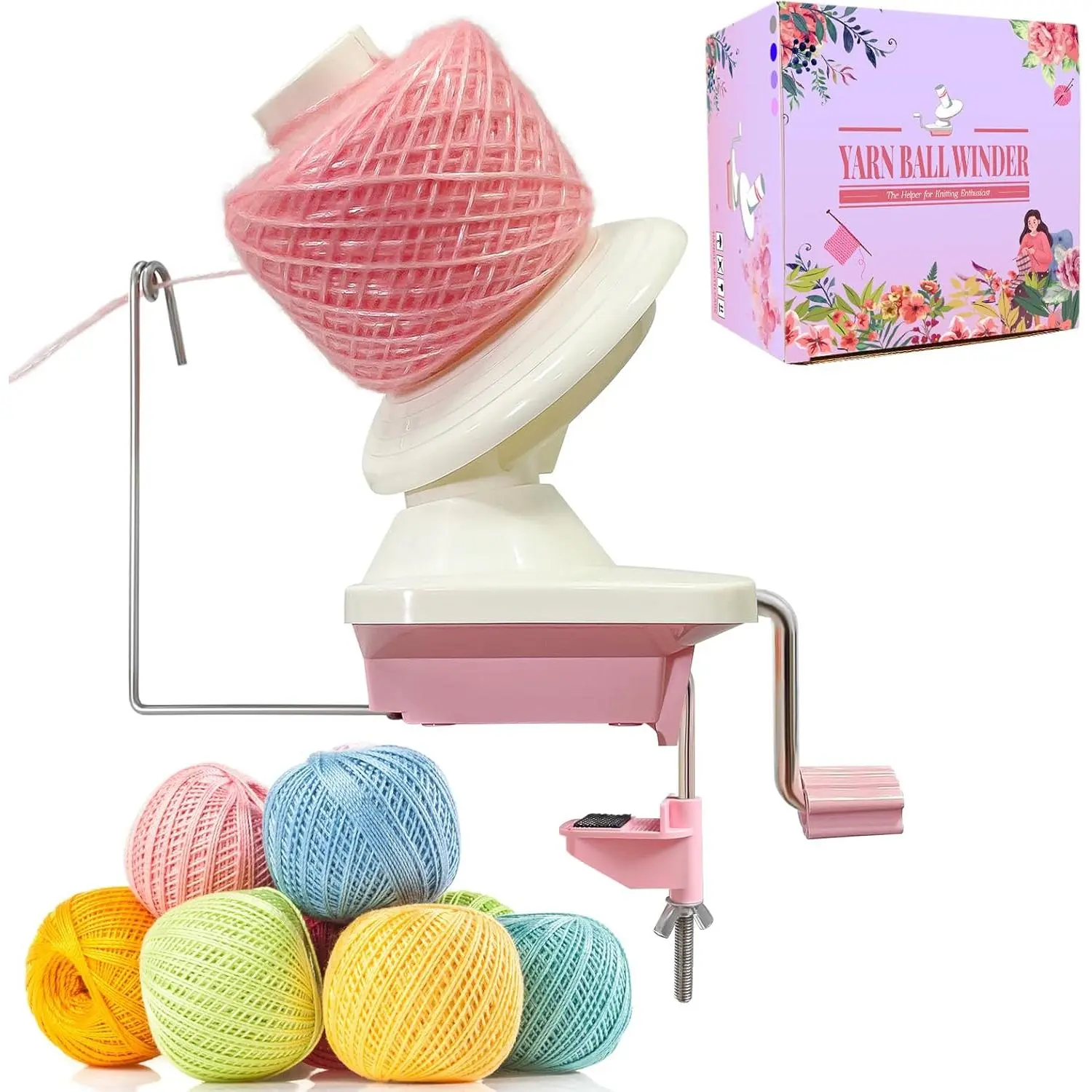 Efficient Low Noise Yarn Winder for Crocheting, Makes 3.5oz Yarn Cakes, Easy to Use & Install, Ideal Helper for Knitting Lovers, Fits Yarns Below Size 5