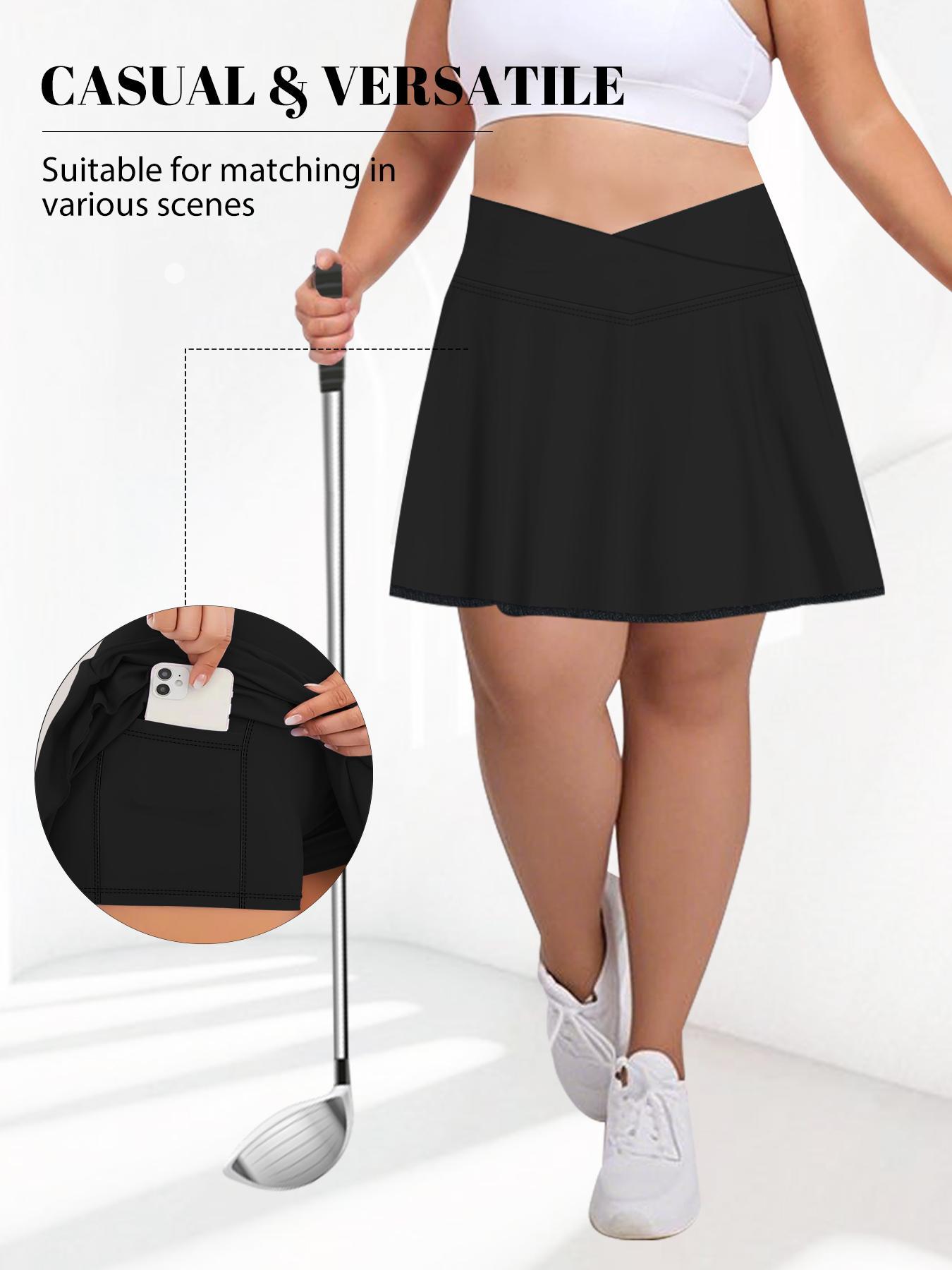 【Plus Size】 Solid Pocket Pantskirt, Casual High Waist for Women, Casual Sporty Skorts, Women's Bottoms for Summer