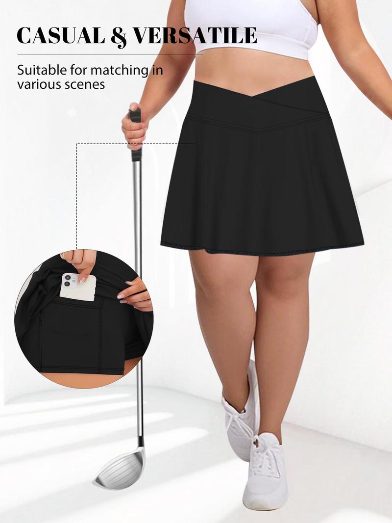 【Plus Size】 Solid Pocket Pantskirt, Casual High Waist for Women, Casual Sporty Skorts, Women's Bottoms for Summer