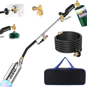 Propane Torch Weed Burner Kit with Storage Bag,10FT Hose Heavy Duty Blow Torch 33.5" Flamethrower with Self Igniter and Turbo Trigger for Weeding,Roofing,Ice Melting,Road Marking(Fuel Not Included)