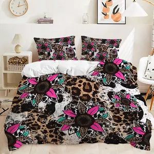 2/3Pcs Vibrant Floral and Leopard Print Duvet Cover Set, Bold and Stylish Bedding Set with Eye-Catching Design, Perfect for Unique Bedroom Decor, Soft Material with Easy Care Features,Includes 1 or 2 Pillowcase - No filling/Zipper Closure
