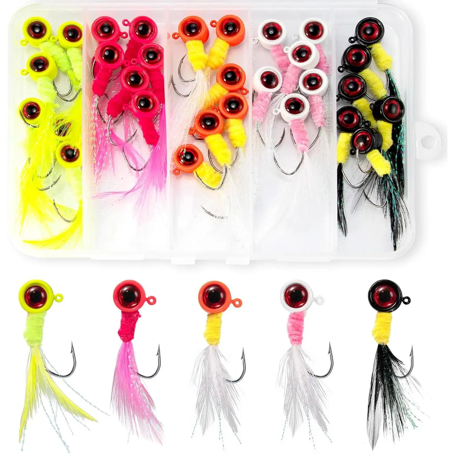 30-Pack Crappie Jigs Marabou Hair Fly Fishing Jigs Heads Crappie Trout Panfish Lures Hand-Tied  Jig  Hooks for Bass Sunfish Walleye Bluegill 1/32oz 1/16oz 1/8oz 3/16oz 1/4oz