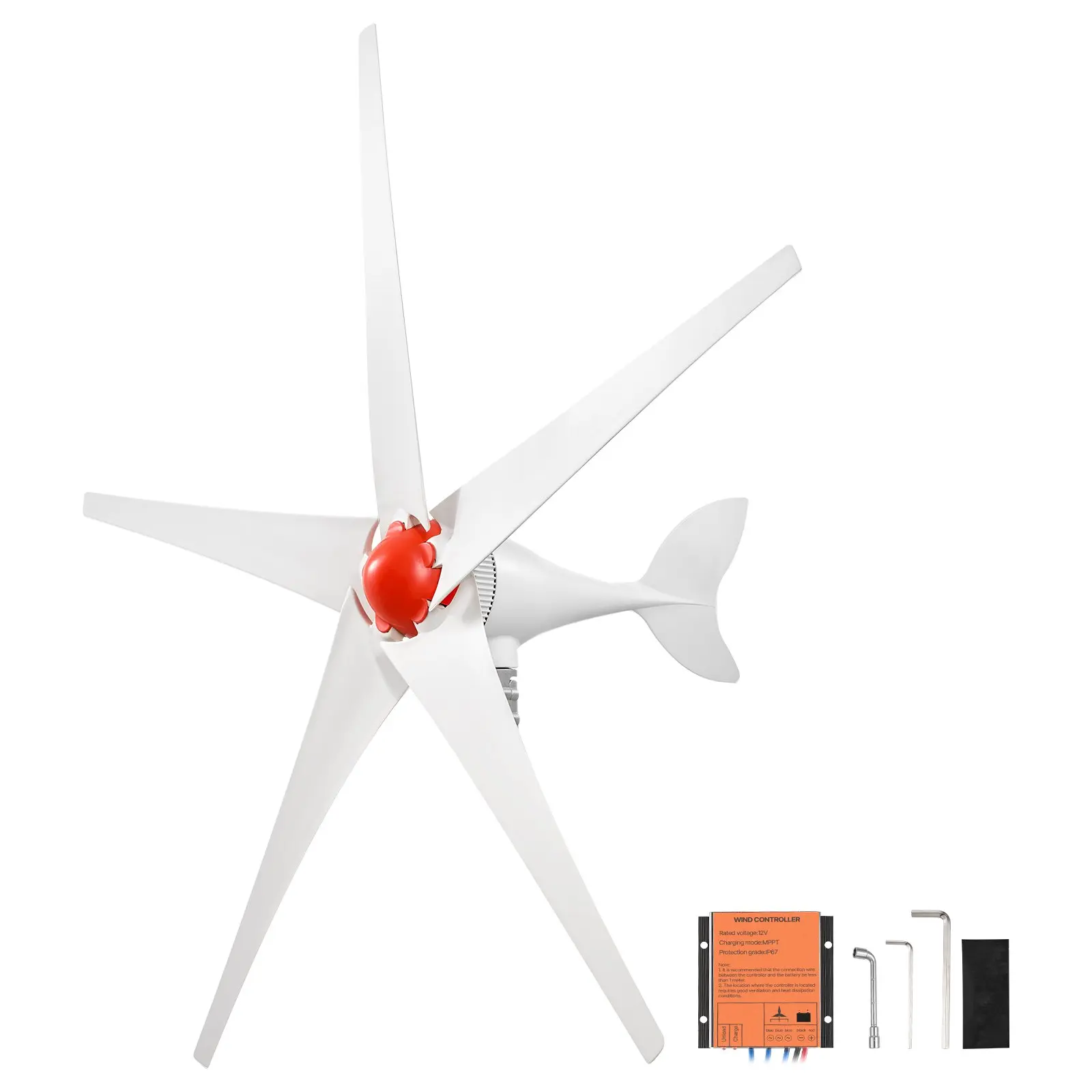 VEVOR 800W 12V Wind Turbine Generator, 5-Blade Wind Turbine Kit with MPPT Controller, High-Efficiency 3-Phase AC Permanent Wind Power Generator for RVs, Boats, Home, Farm (Tower Pole Not Included)