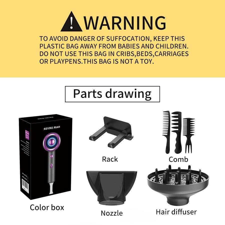 Powerful Ionic Hair Dryer Kit, 1 Set Hair Dryer & Concentrator & Diffuser & 3 Comb & Hanging Rack & Manual, Multifunctional Hair Dryer, Professional Hair Styling Tool, Versatile Styling Options, Frizz Reduction, Hair Dryer, Hair Blow Dryer