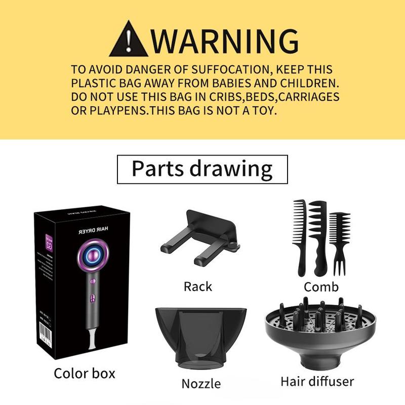 Powerful Ionic Hair Dryer Kit, 1 Set Hair Dryer & Concentrator & Diffuser & 3 Comb & Hanging Rack & Manual, Multifunctional Hair Dryer, Professional Hair Styling Tool, Versatile Styling Options, Frizz Reduction, Hair Dryer, Hair Blow Dryer