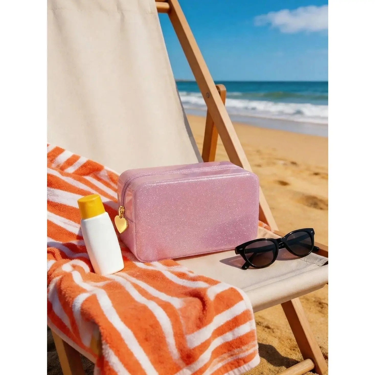 Clear PVC Waterproof Makeup Bag with Zipper, Large Capacity Transparent Cosmetic Pouch Travel Toiletry Organizer, Portable Beauty Storage Bag for Makeup, Skincare, Accessories, Beach, Vacation & Daily Travel