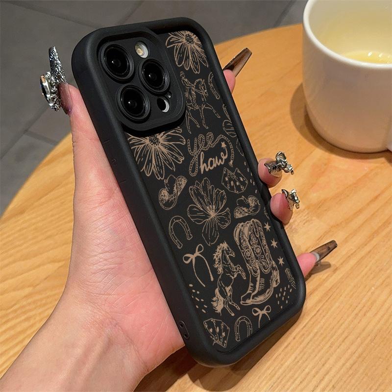 A Black Classic Western Boot Pattern Case for iPhone 17 Pro Max 16 16e 15 14 Plus 13 12 Mini 11 Air X XS Pattern Soft TPU Rubber Camera Protection Rugged Mobile Phone Cover Gift 2D printing