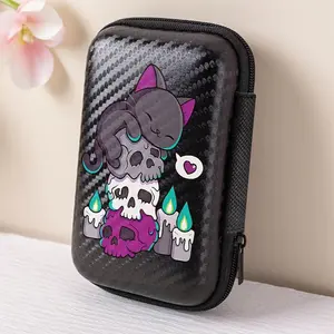 A beautiful and cute cat skeleton tower pattern storage box, essential for office travel! EVA material earphone/data cable/charger storage box, compact design with mesh pockets, easy to organize charging cables