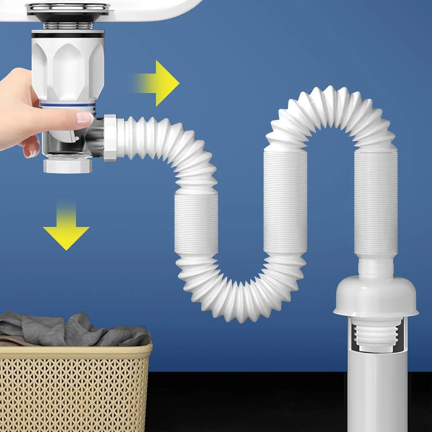 Bathroom Sink Drain Kit Flexible Expandable P- Sink Drain Pipe for 1-1/4" to 1-1/2" Drain Hole Snappy  with -in Anti-clogging Stopper