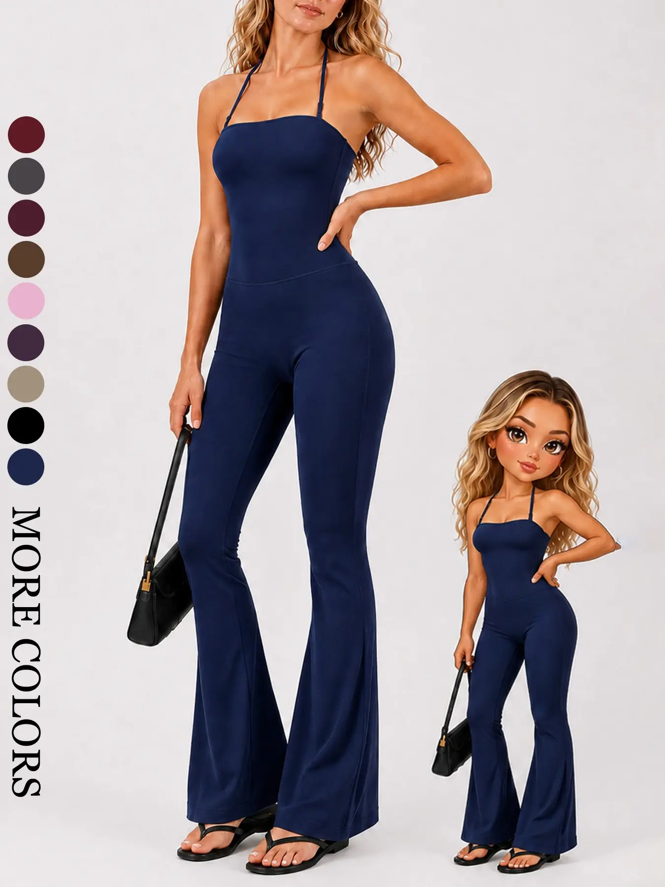 Women’s Solid Color Flare Leg Workout Jumpsuit, Casual Comfortable Breathable Yoga Fitness Training Outfit, All Season Women’s Activewear, Fashion Workout Set, Gym Exercise Jumpsuit, Slim Fit One Piece Bodysuit
