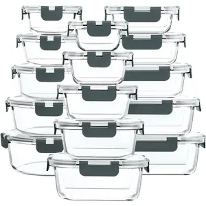 30 Pieces Glass Food Storage Containers with Snap Locking Lids,Glass Meal Prep Containers Set - Airtight Lunch Containers, Microwave, Oven, Freezer and Dishwasher