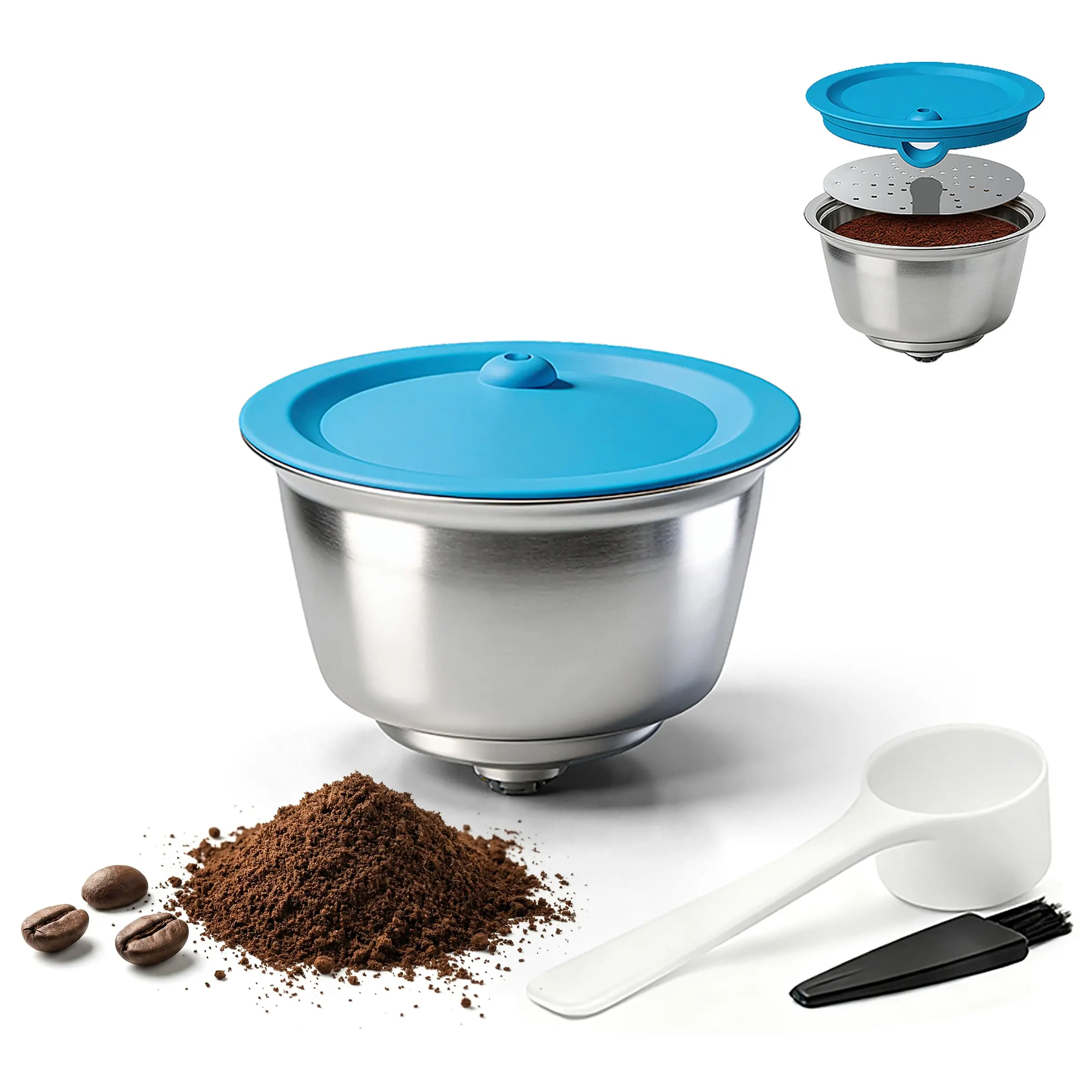 Reusable Coffee Capsules for Dolce Gusto, Stainless Steel Fillable Filter Cup, Food Grade Silicone Lid, Compatible with Piccolo XS, Genio S, Edg 305, Edg 606
