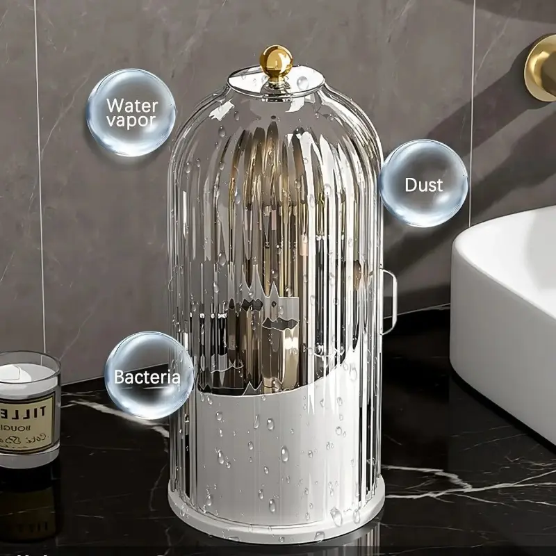 Toothbrush Holders with Dustproof Cover, 360 Rotating Toothbrush and Toothpaste Holder for Bathroom Countertop, Toothbrush Storage Holder, 3 Slots Makeup Brushes Organizer summerwins