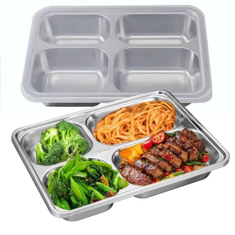 Korean Meal Plates Korean Stainless Steel Divided Plates - Set Of 2 Three-Compartment Round Trays For Diet & Camping Pilates Ring