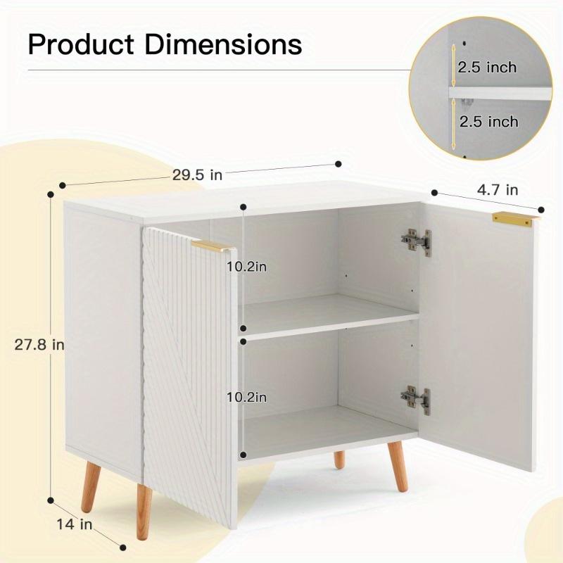 Modern Fluted Sideboard Cabinet, Multi-Scenario Storage with Adjustable Shelves & Wood Doors, Entryway Buffet Console for Dining Room, Living Room, Hallway, Space-Saving Design in White/Black