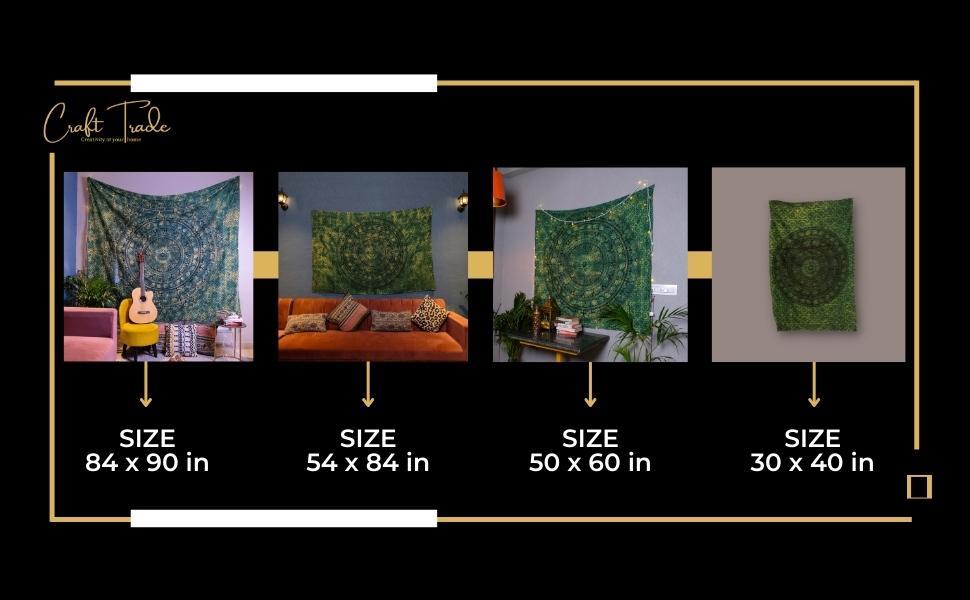 Craft Trade Indian Cotton Mandala Wall Hanging Tapestry for Aesthetic Boho Hippie Living Room, Meditation & Bedroom Décor - Green - 30x40 Inches