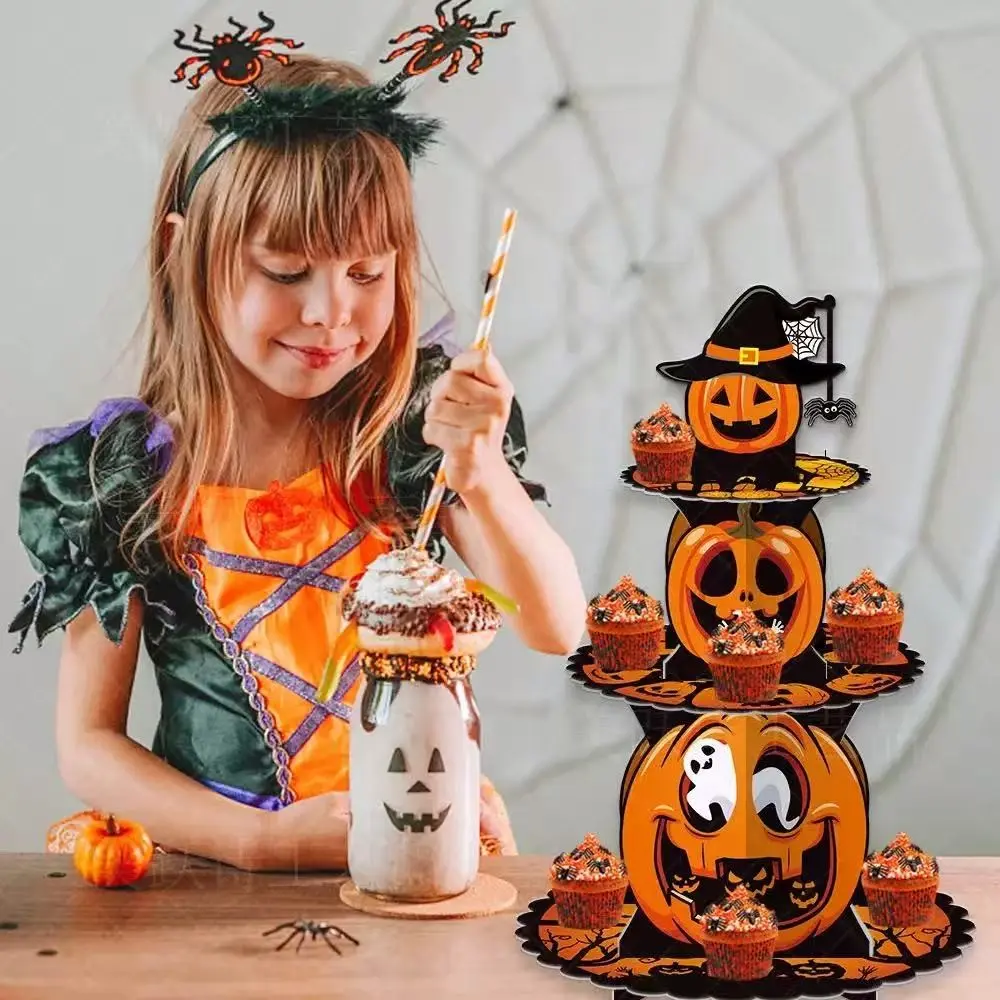Halloween Pumpkin Multi-Layer Cake Stand Decor, 3D Paper Cake Tray, Party Christmas Snack Display, Festive Dessert Serving Stand