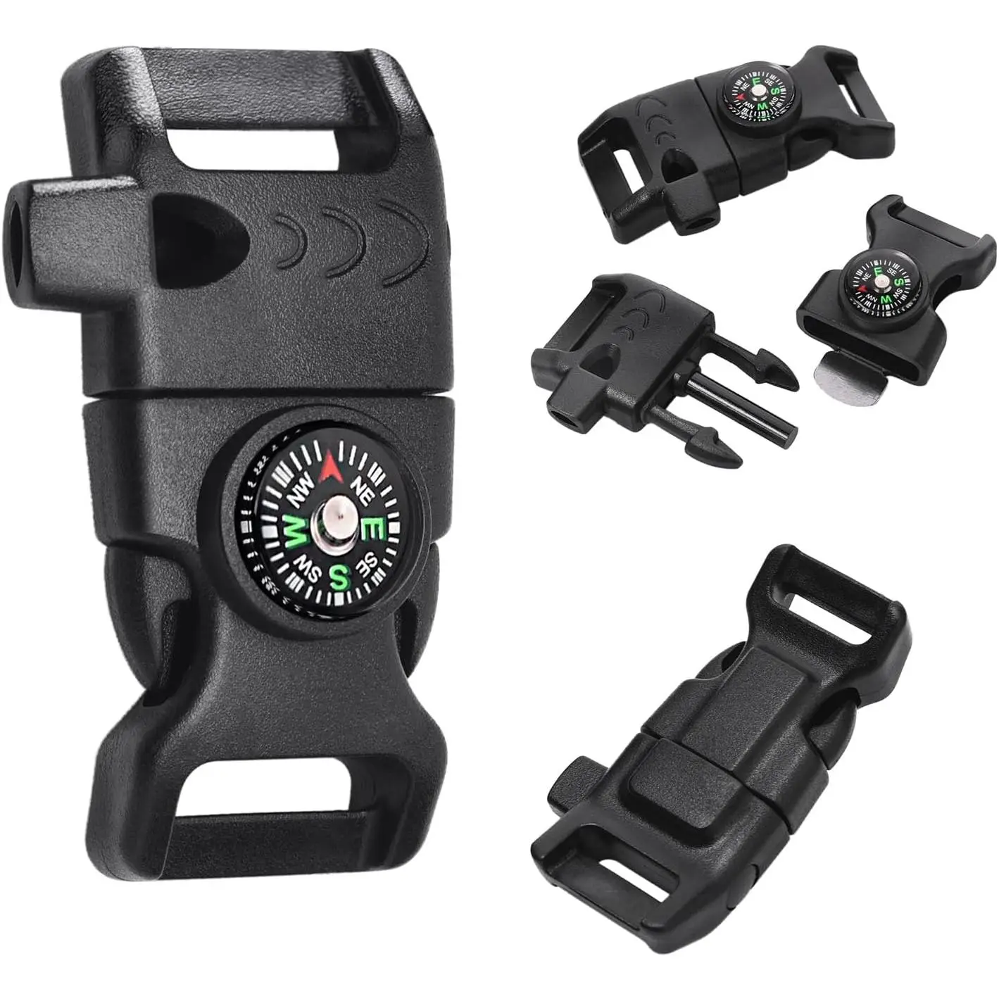 Outdoor activitiesParacord Buckle with Whistle Compass, Side Release Plastic Buckles for Paracord Bracelet