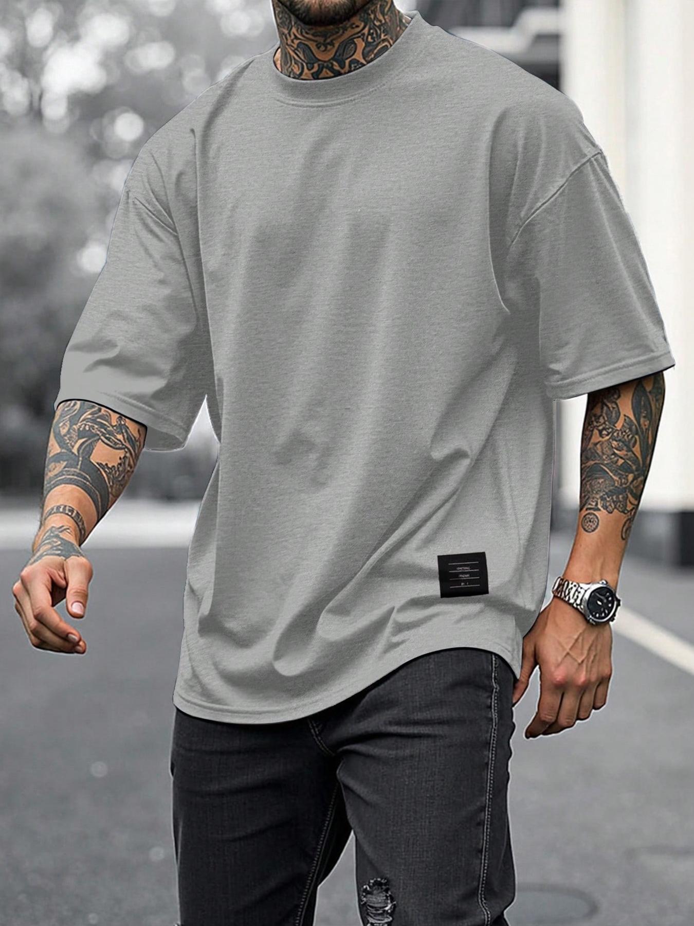 Men's Solid Short Sleeve Tee, Loose Casual Comfy Round Neck T-shirt for Summer, Fashion Men's Top for Daily Wear, Tropical