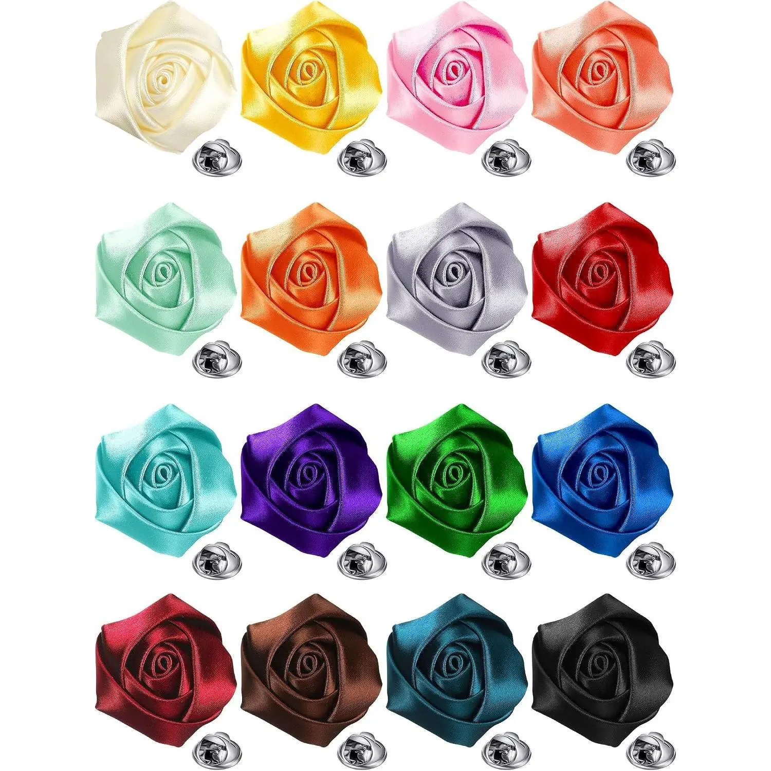 16 Pcs Men's Handmade Satin Rose Flower Lapel Pins - Boutonniere Brooch for Suits Wedding Party Decoration(Gift)