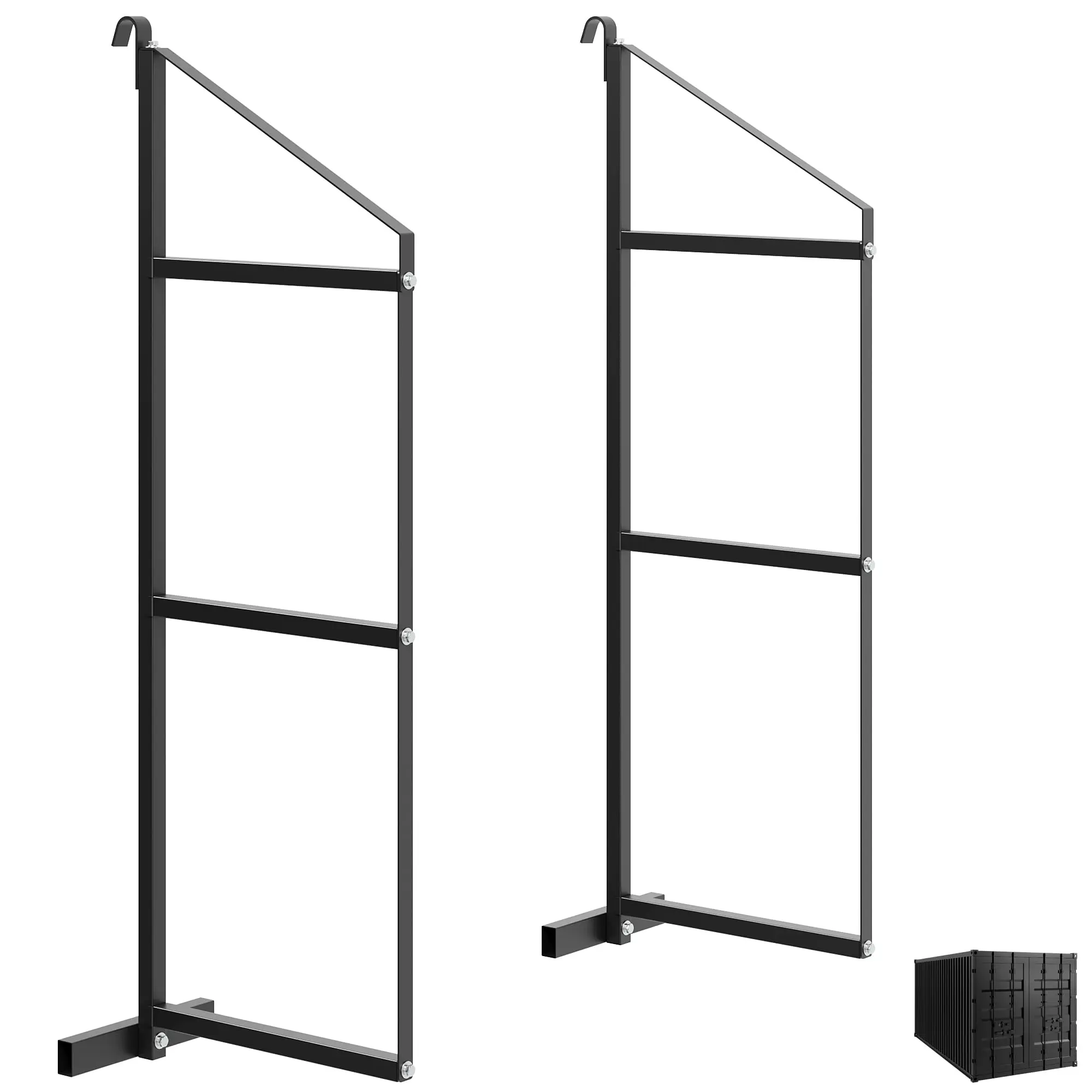 Heavy-Duty 3-Tier Shipping Container Shelving Brackets, Adjustable Steel Shelf Supports, 1100LBS Capacity, D-Ring Mount, Powder-Coated for Cargo, Warehouse, Garage Storage