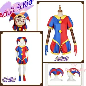 Digital Cosplay Costumes Pomni Adult Kids Cosplay Mask Full Set Hat Circusss Jumpsuit Cartoon Christmas Party Cute Clown Cosplay