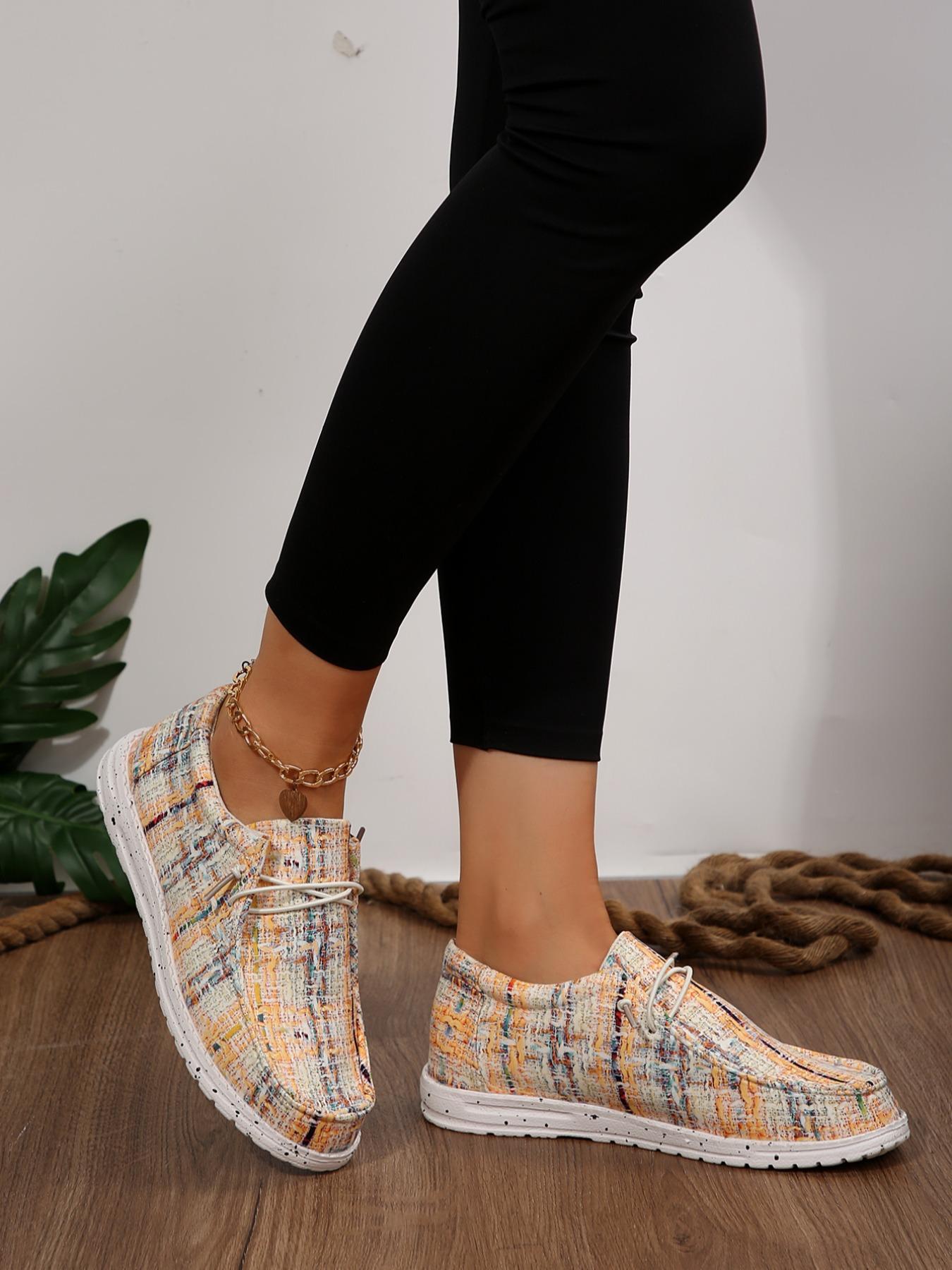 Women's Fashionable Plaid Pattern Lace Up Low Top Sneakers, Walking Shoes, Casual Comfortable Round Toe Shoes for Daily Wear, Female All-match Shoes for Daily Wear