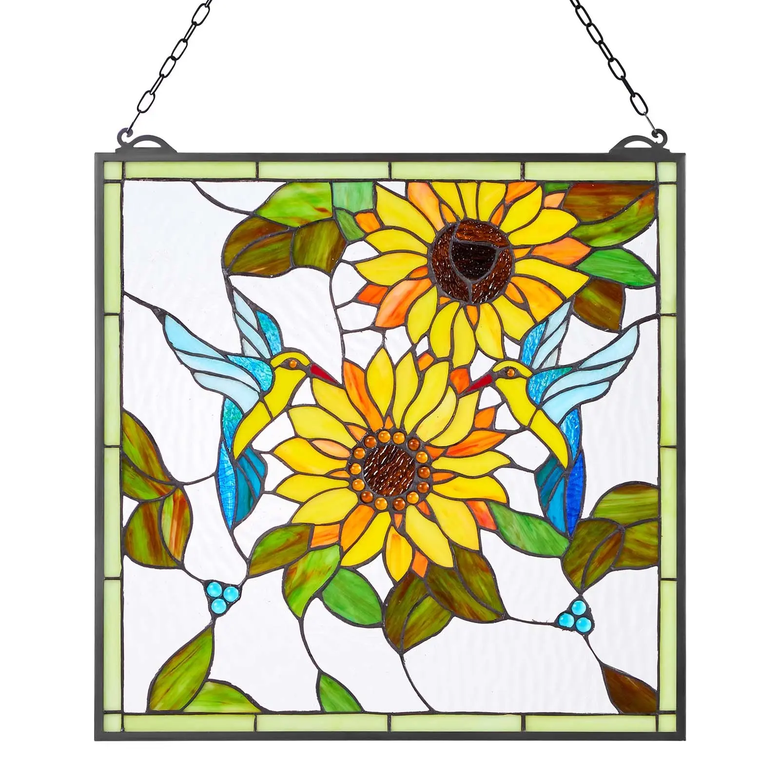 【DealsForYouDays】VEVOR Stained Glass Window Panel, 20 x 20 in, Tiffany Style Hanging Transom Window Panel with Chain, Large Vertical Rectangle Stain Glass, Vintage Traditional Art Handcrafts for Kitchen Home Decor
