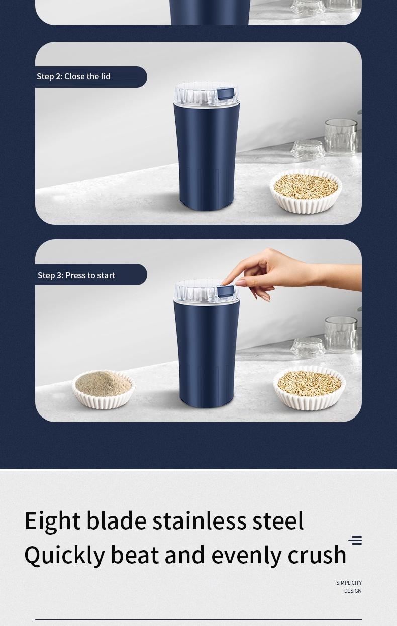 300W Electric Coffee Grinder for Fast Grinding—Perfect for Beans, Spices, Nuts & More. Compact and Portable, This Ultra-fine Powder Grinder Doubles As A Food Processor and Mixer for All Your Kitchen Needs. Multi-Function Grinding Tlools