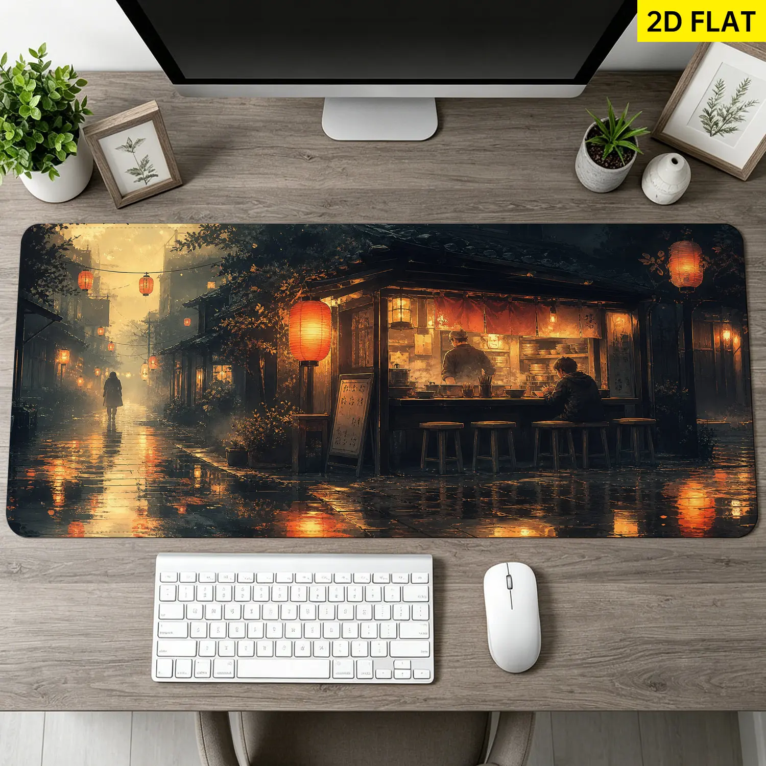 Extra Large Japanese Ramen Shop Night View Mouse Pad, Non Slip Rubber Pad, Desktop Decoration Drotection Pad, Washable, Lock Edge Multi Size, Premium Multipurpose Mousepad For Office, Gaming Desk, Gift for Family and Friends
