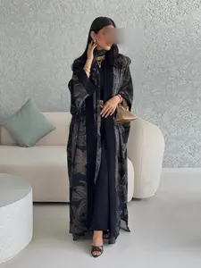 New Women's Fashion Shawl Long Robe Set with Headscarf, Chiffon Printed Trendy Outerwear, Loose-Fit Casual Coat for All Seasons