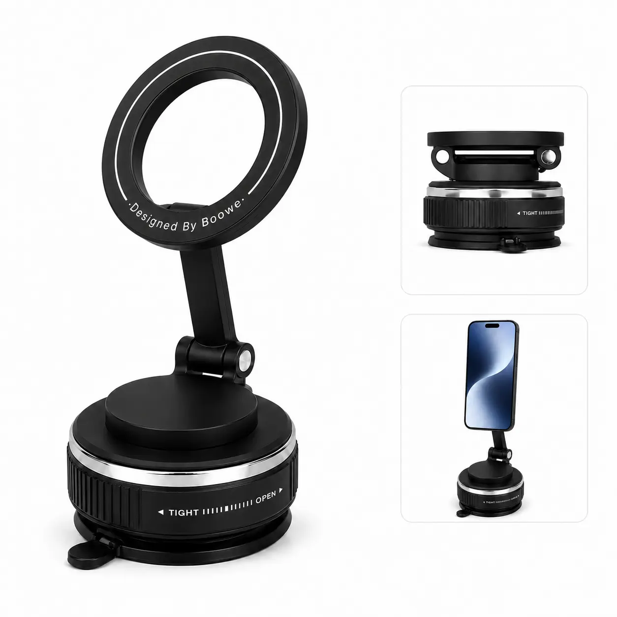 Vacuum Magnetic Car Phone Holder,Car Phone Mount, 360° Adjustable for MagSafe Car Holder Foldable Suction Phone Mount for Car, for Garmin GPS/Mirror/Smooth Surface, for iPhone 17 16 Pro Max 15, and Android