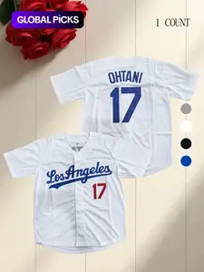 Men's Letter & Figure Embroidered Baseball Jersey, Casual Loose Short Sleeve V Neck Baseball Top for Fall & Winter, Men's Sportswear for Training & Competition