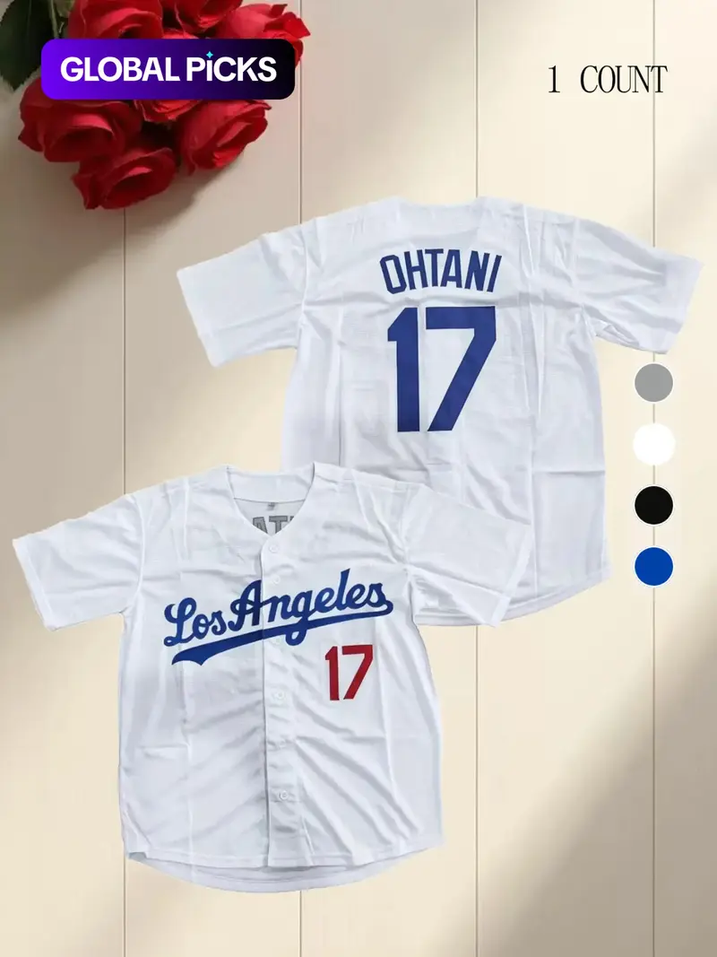 Men's Letter & Figure Embroidered Baseball Jersey, Casual Loose Short Sleeve V Neck Baseball Top for Fall & Winter, Men's Sportswear for Training & Competition