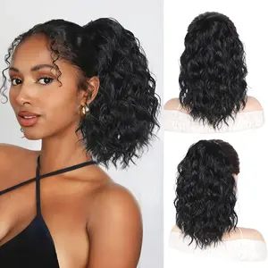 Black Ponytail Extension 14 Inch Drawstring Ponytail for Women Synthetic Short Curly Wavy  Clip in Ponytail Hair Extensions for Daily Halloween Use