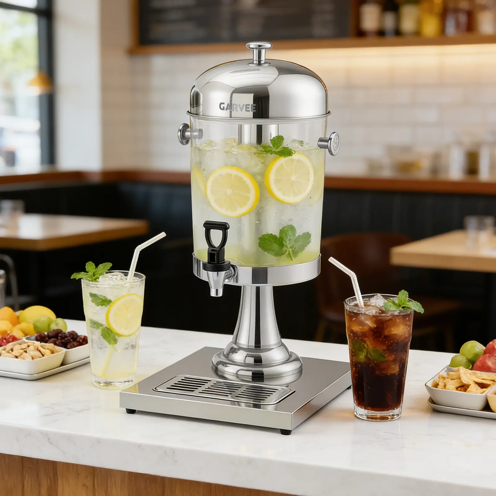 2.2 Gallon Stainless Steel Beverage Dispenser with Removable Ice Core, Drip-Free Spigot and Metal Stand, Large Capacity Drink Container for Iced Tea, Lemonade, Juice, Ideal for Parties, Weddings & Catering Events