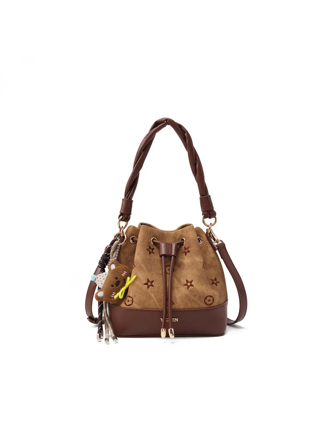 Maillard Aesthetic Pleated Bucket Bag | Braided Top-Handle Crossbody Purse, Chic Crossbody Bag