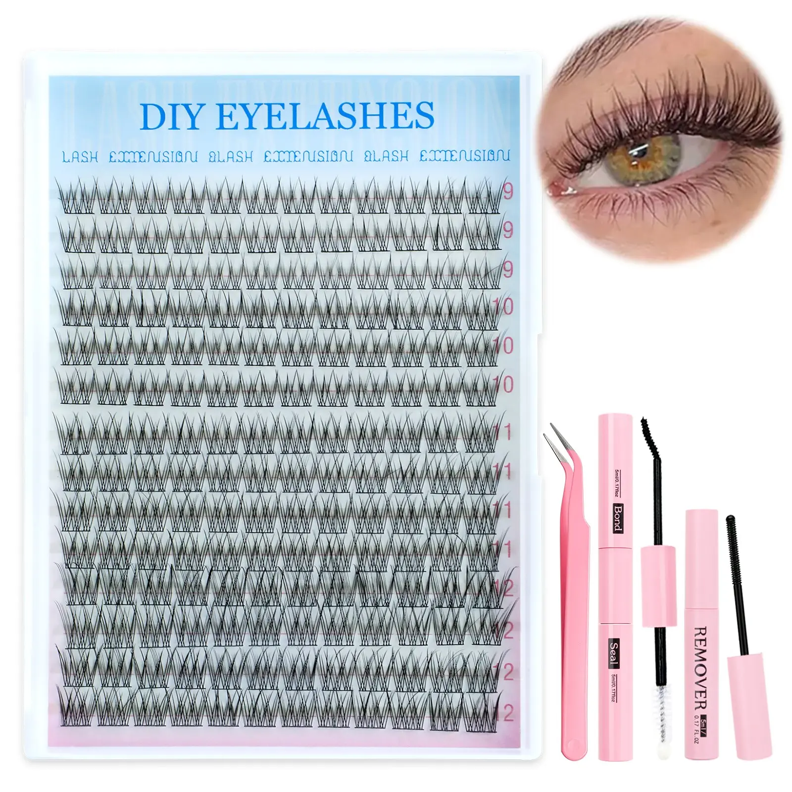 Angel False Eyelashes, DIY Lash Extension Kit, Includes Glue, Tweezers, Remover, Natural Look, Perfect for Daily Use, Parties, Travel, Gifts
