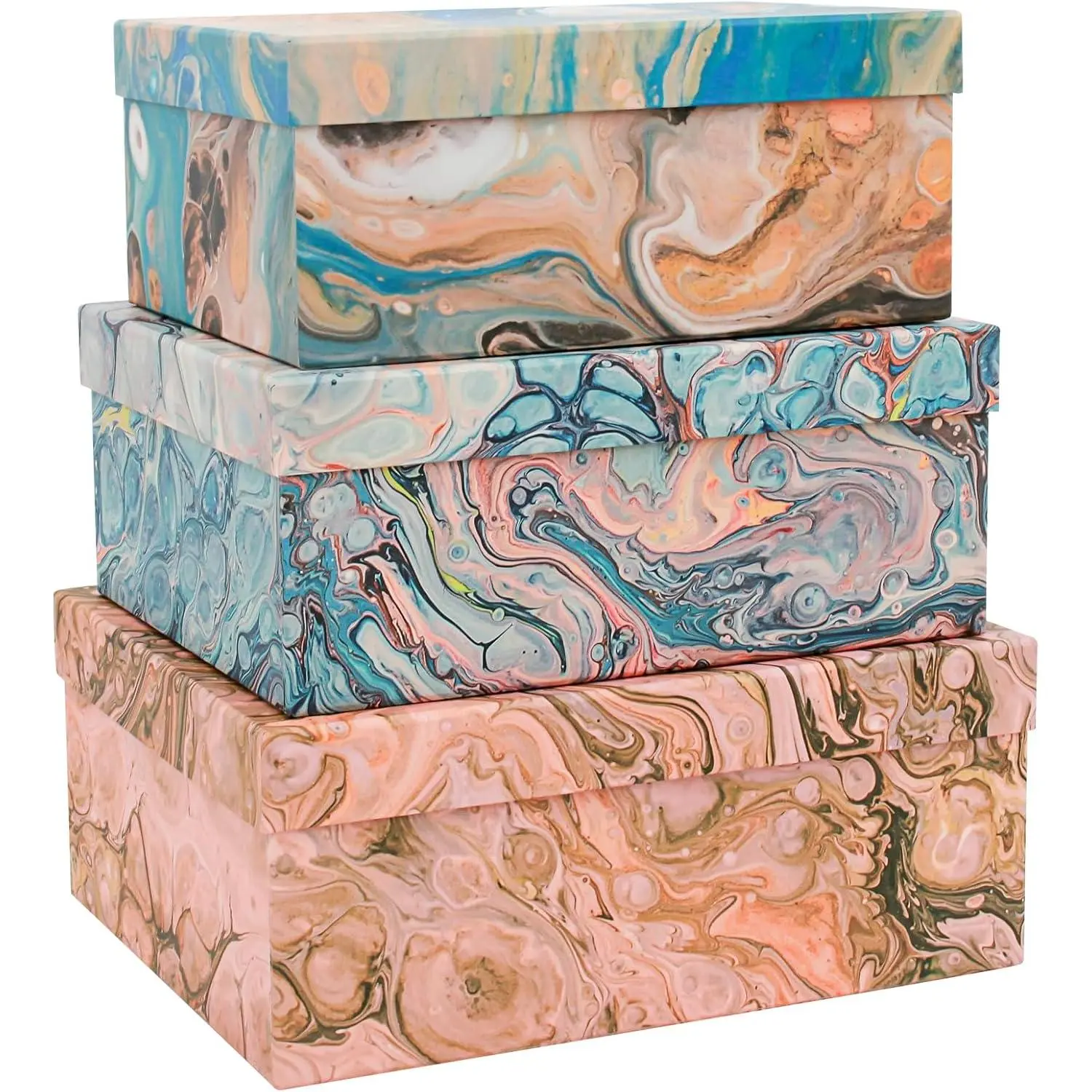 3- Decorative Storage Boxes with , Pigment Design, Table Decor, Cardboard Paperboard  box Set, Photo Storage Box for Memory,  Decor, Modern Decoration Organizer
