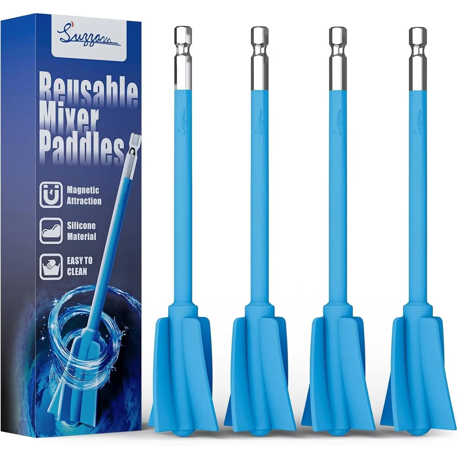 Silicone Resin Mixer Paddles, 4-Piece Epoxy Mixer for Drill, Paint Stirrer for Drill, Easy to Clean & Reusable, 1/4" Hex Shank Drill Epoxy Mixer Attachment