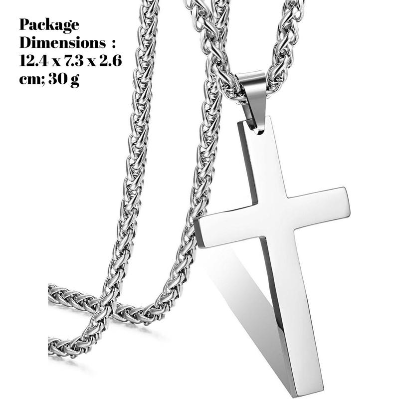YADOCA Stainless Steel Cross Pendant Chain Necklace for Men Women Long Large Cross Necklace Silver Tone 61CM