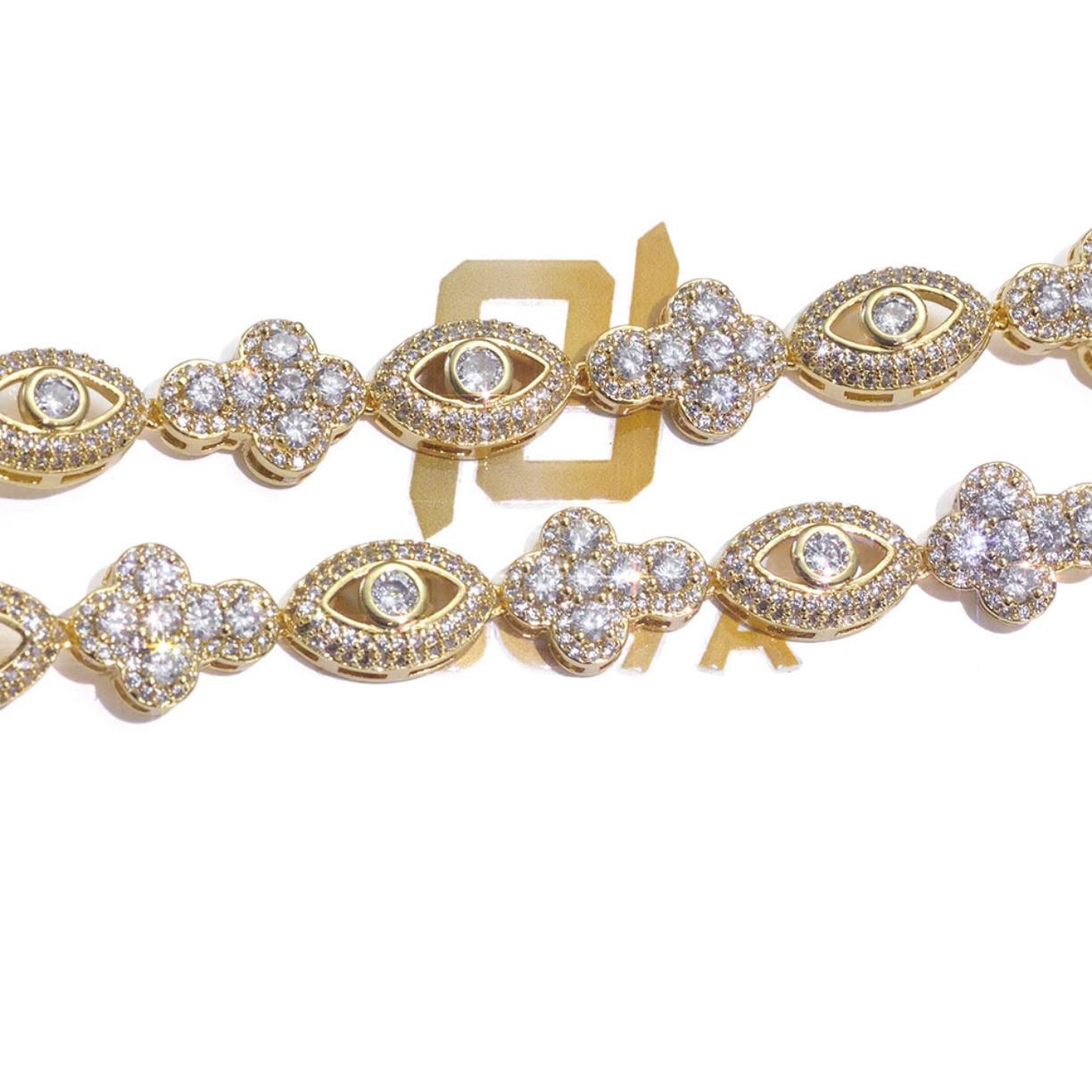 Eye Cross Cuban Chain Moissanite Bracelet S925 Silver Moissanite Hip Hop Jewelry Micro Pave Design Gift for Men Women